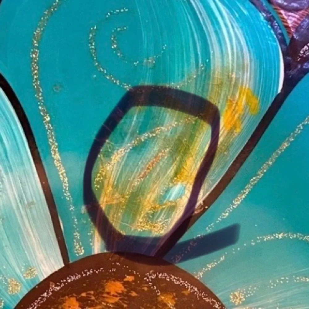 Bowl wooden hand painted clear glaze floral OSK